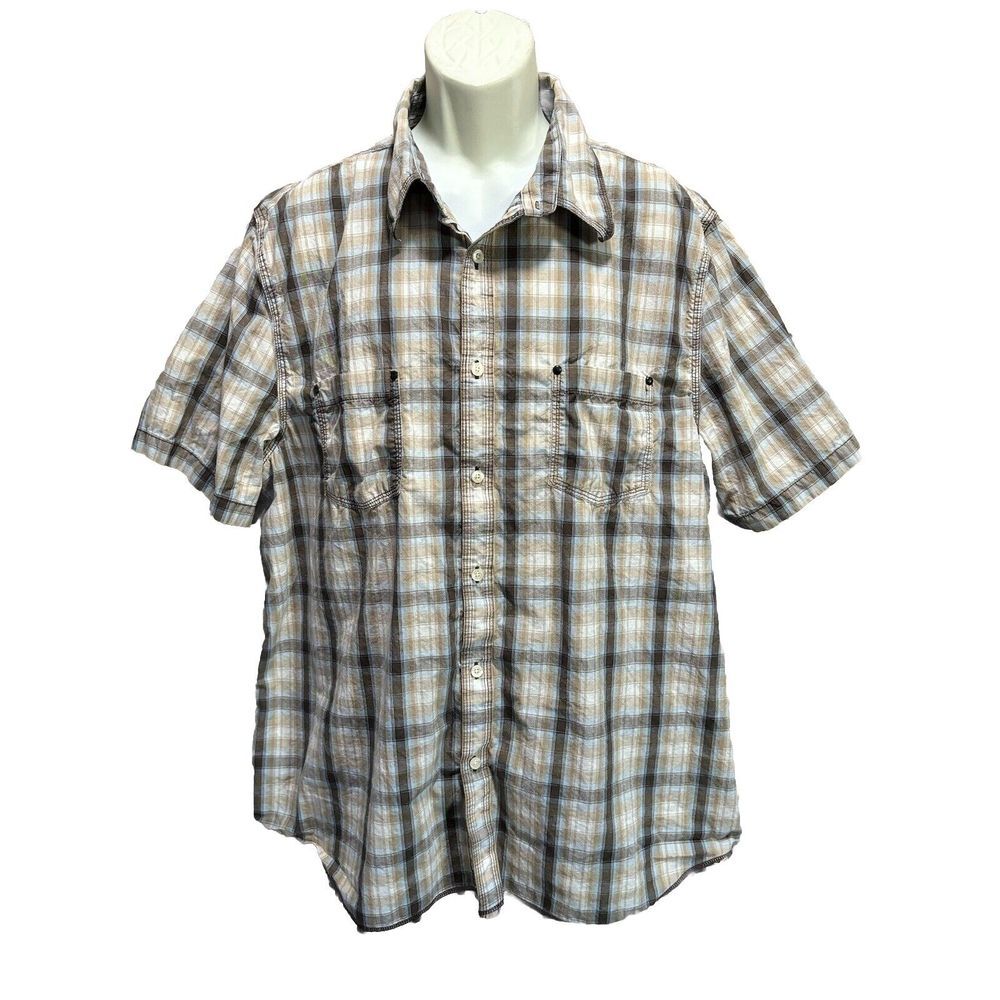 Aeropostale Vintage Fit Brown/White Plaid Short Sleeve Button‎ Up Shirt Size XXL